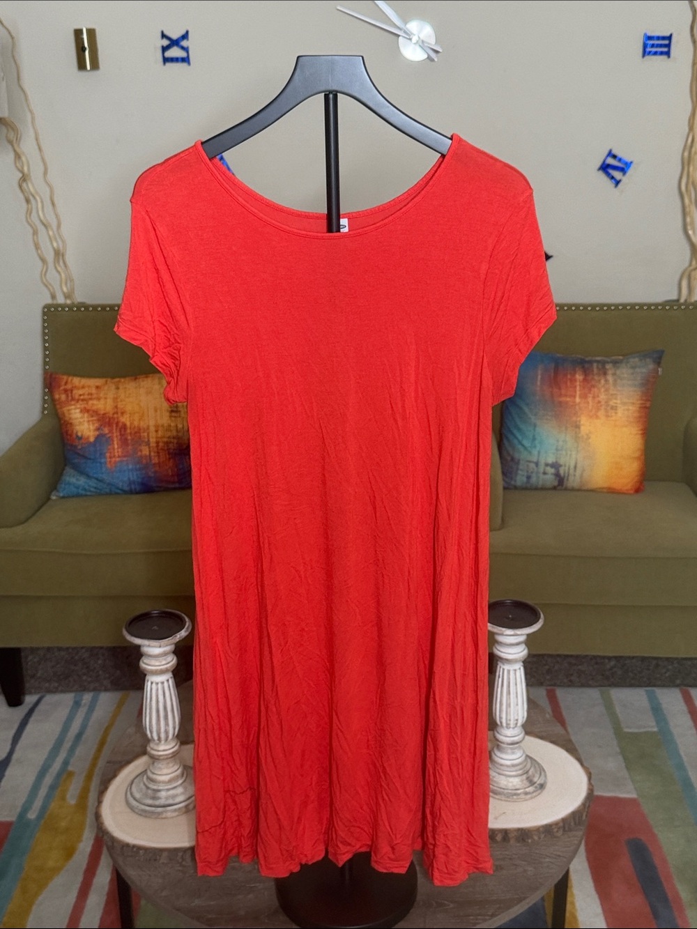 Neon Orange Flowy Midi Dress